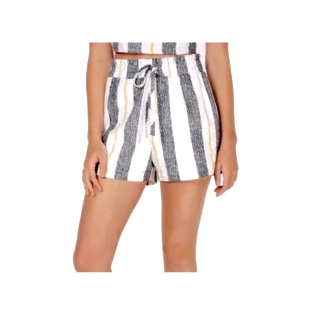 GYPSIES & MOONDUST Shorts Elastic Pull-On Stripe Grey/White/Yellow Women Size XL